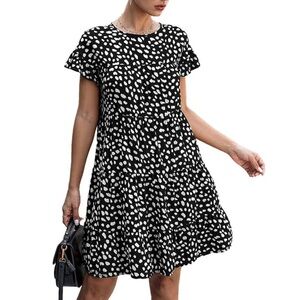 KIRUNDO Babydoll Tiered Casul Black and White Dress (963)